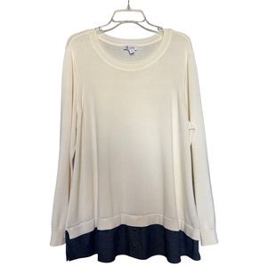 Denim & Co Womens Tunic Top Ivory 1X Layered Hem Long Sleeve Round Neck Pullover